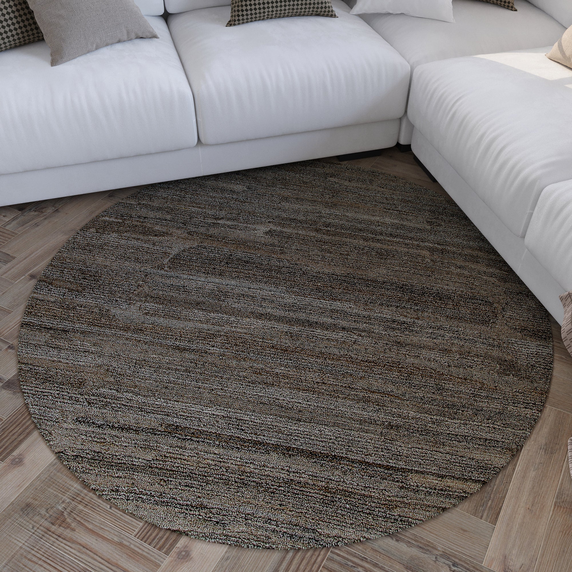 Kurzflor Teppich Rund Grau Braun meliert "Hamptons EIGHTEEN" WECONhome