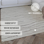 Kurzflor Teppich Creme Weiß aus Schurwolle "Hamptons ELEVEN" WECONhome