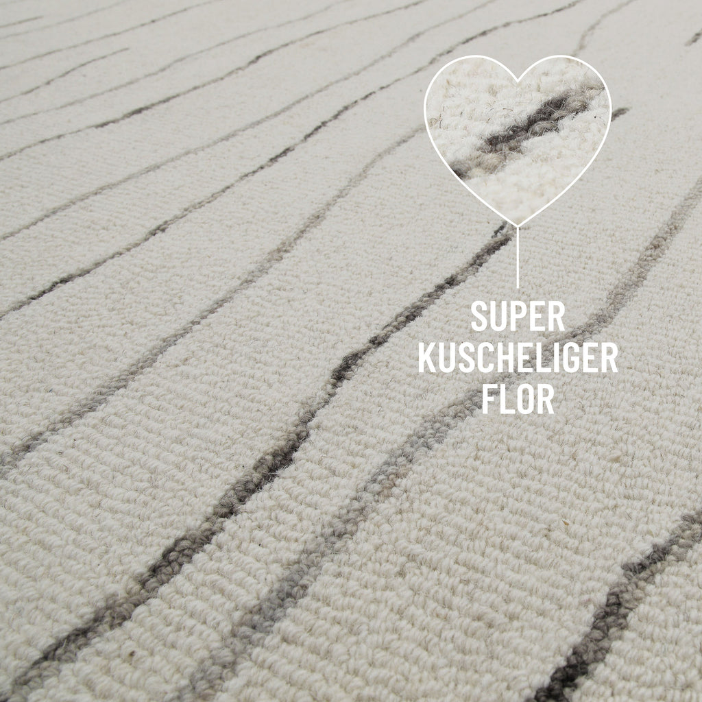 Kurzflor Teppich Creme Weiß aus Schurwolle "Hamptons ELEVEN" WECONhome