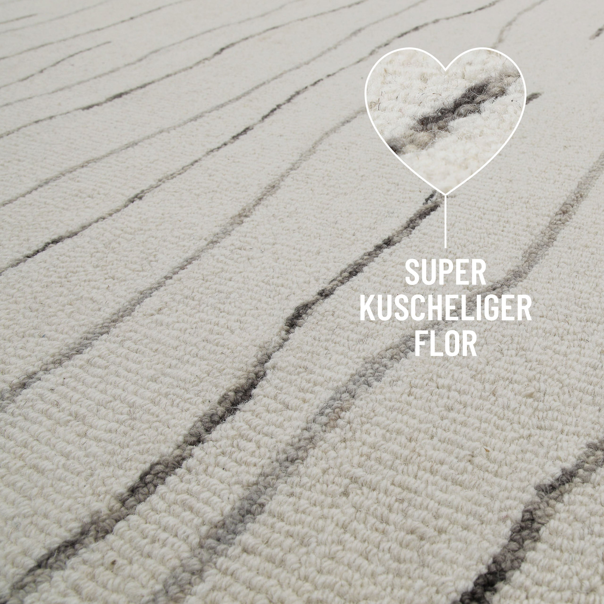 Kurzflor Teppich Creme Weiß aus Schurwolle "Hamptons ELEVEN" WECONhome
