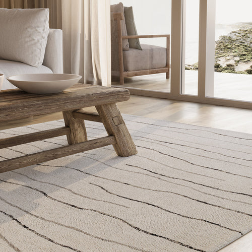 Kurzflor Teppich Creme Weiß aus Schurwolle "Hamptons ELEVEN" WECONhome