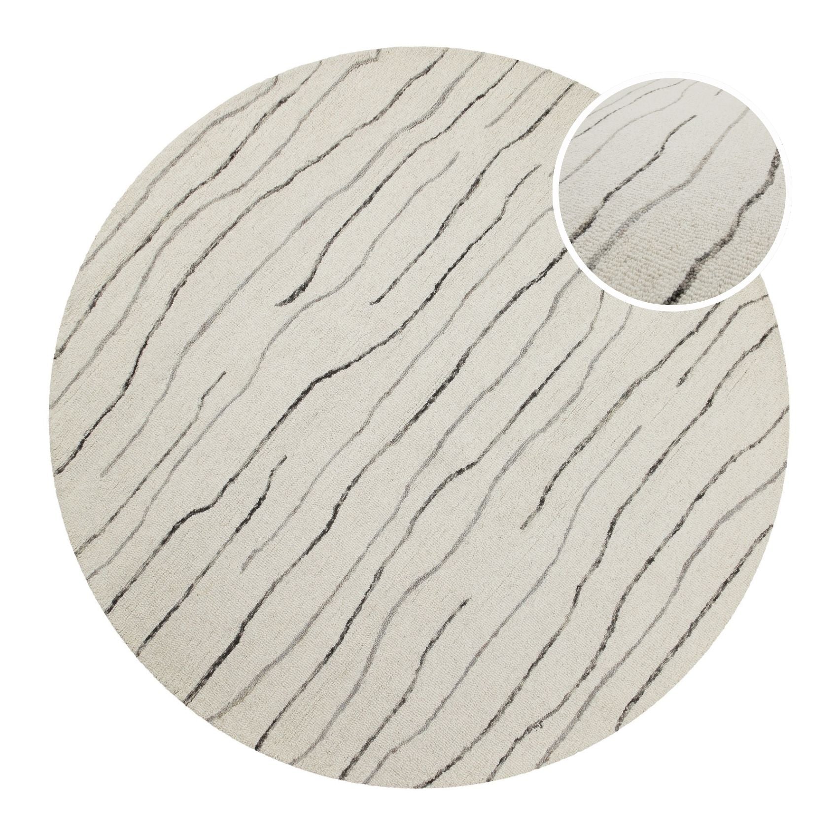 Kurzflor Teppich Rund Creme Weiß aus Schurwolle "Hamptons ELEVEN" WECONhome