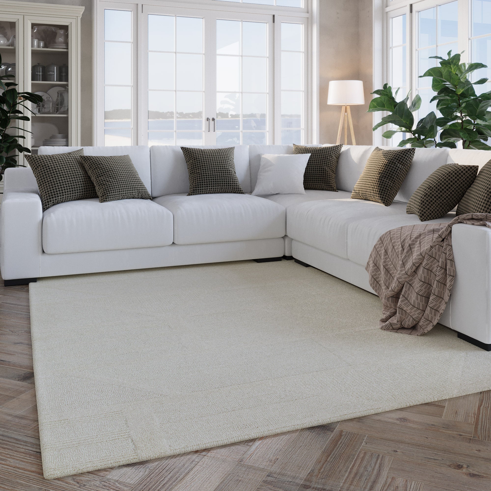 Kurzflor Teppich Creme Weiß aus Schurwolle "Hamptons FIFTEEN" WECONhome