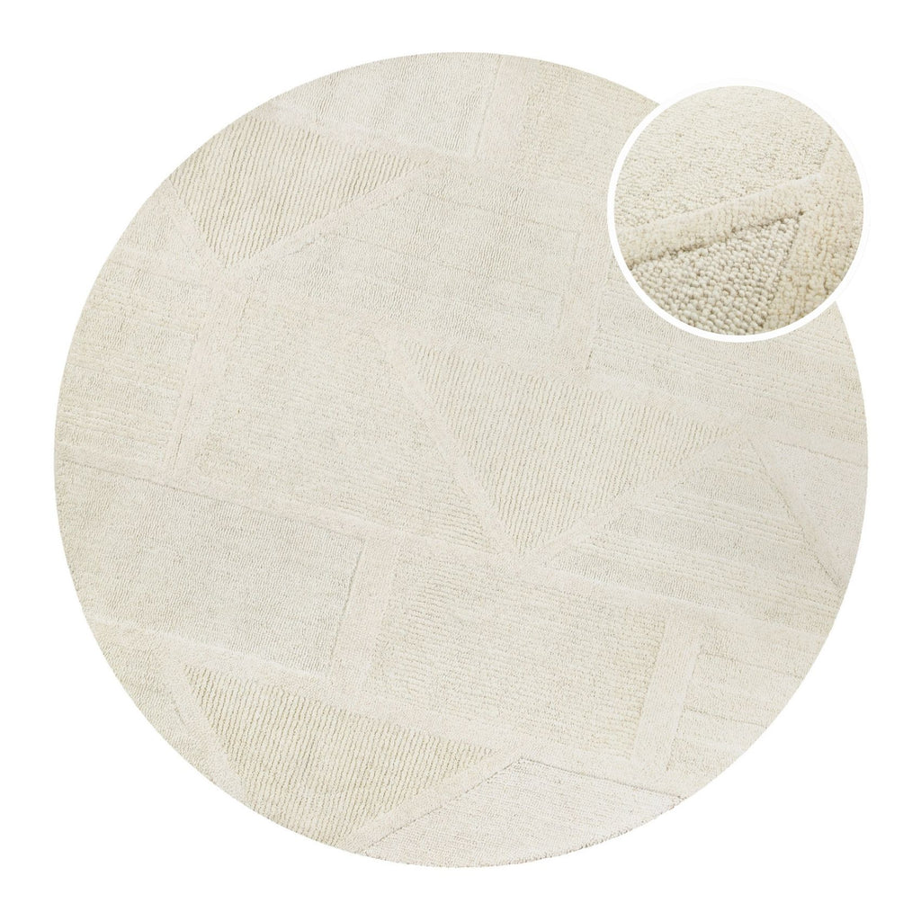 Kurzflor Teppich Rund Creme Weiß aus Schurwolle "Hamptons FIFTEEN" WECONhome