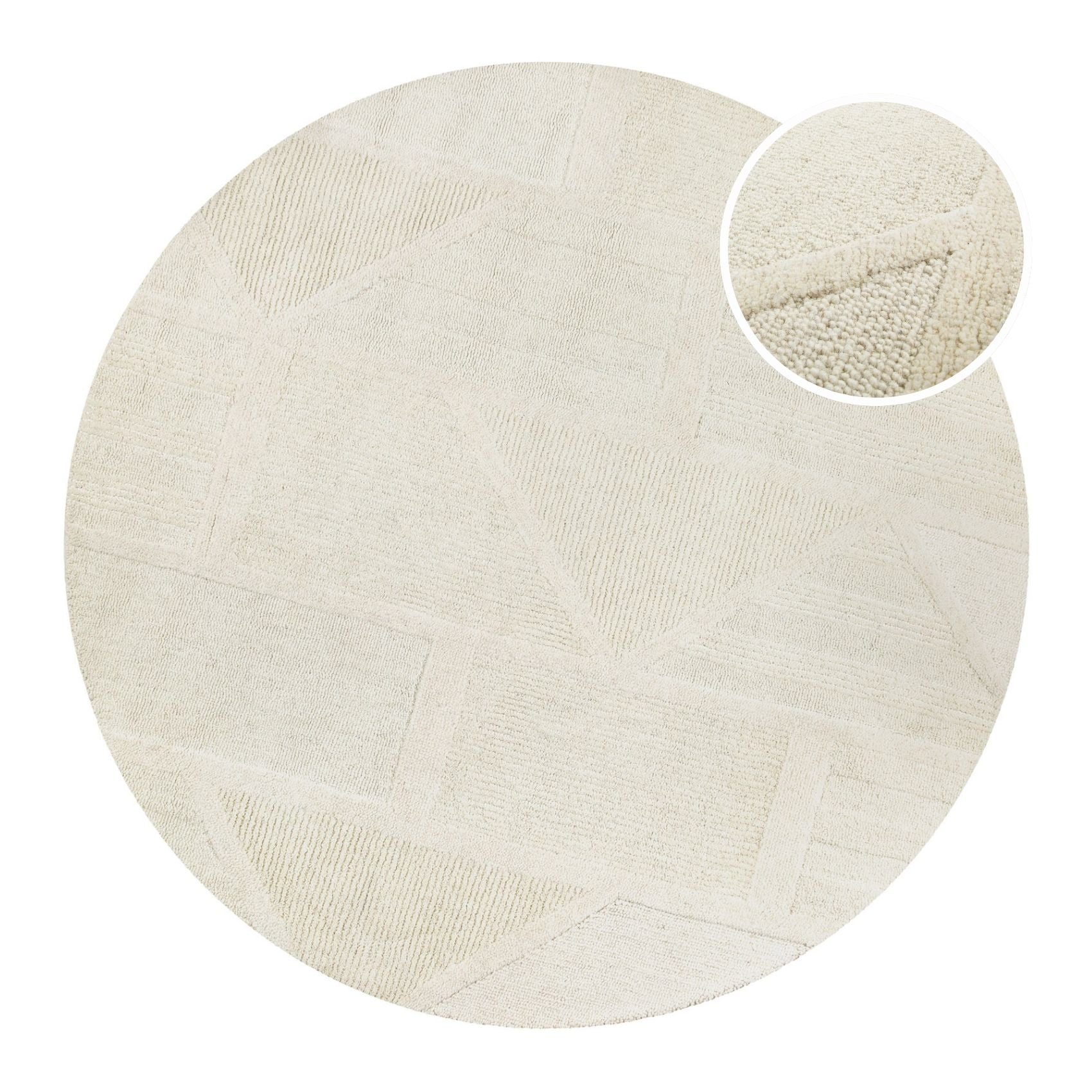 Kurzflor Teppich Rund Creme Weiß aus Schurwolle "Hamptons FIFTEEN" WECONhome
