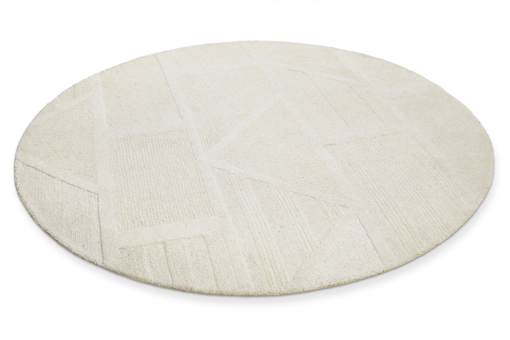Kurzflor Teppich Rund Creme Weiß aus Schurwolle "Hamptons FIFTEEN" WECONhome