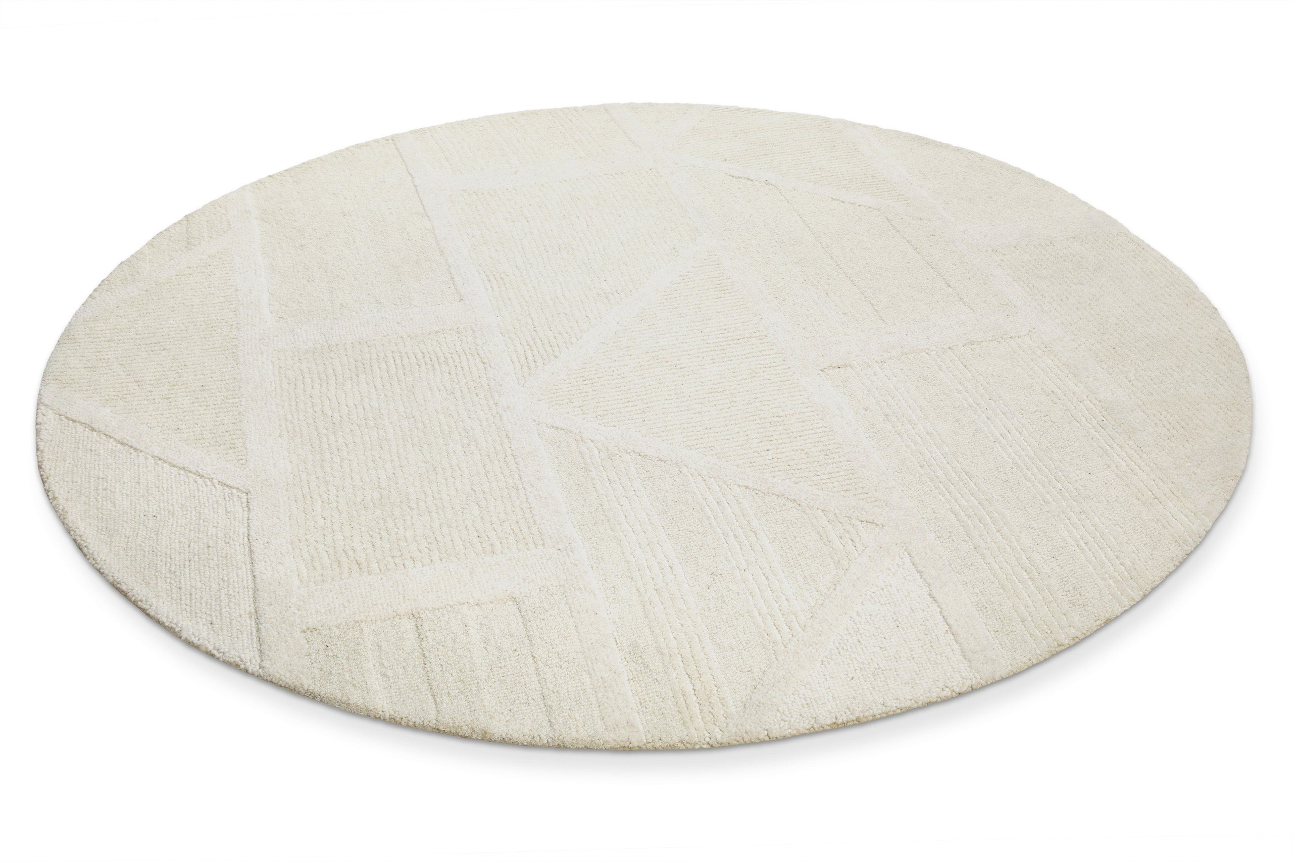 Kurzflor Teppich Rund Creme Weiß aus Schurwolle "Hamptons FIFTEEN" WECONhome