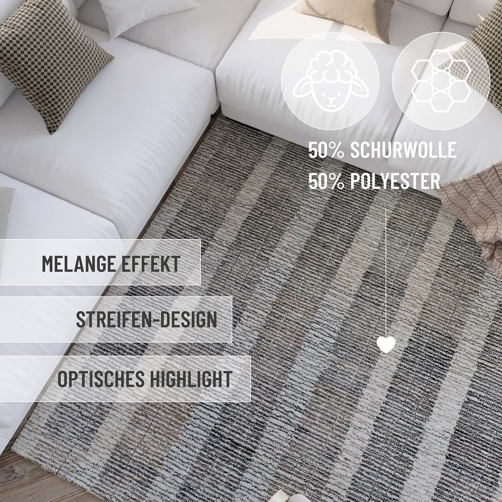 Kurzflor Teppich Beige Grau "Hamptons FORTY" WECONhome