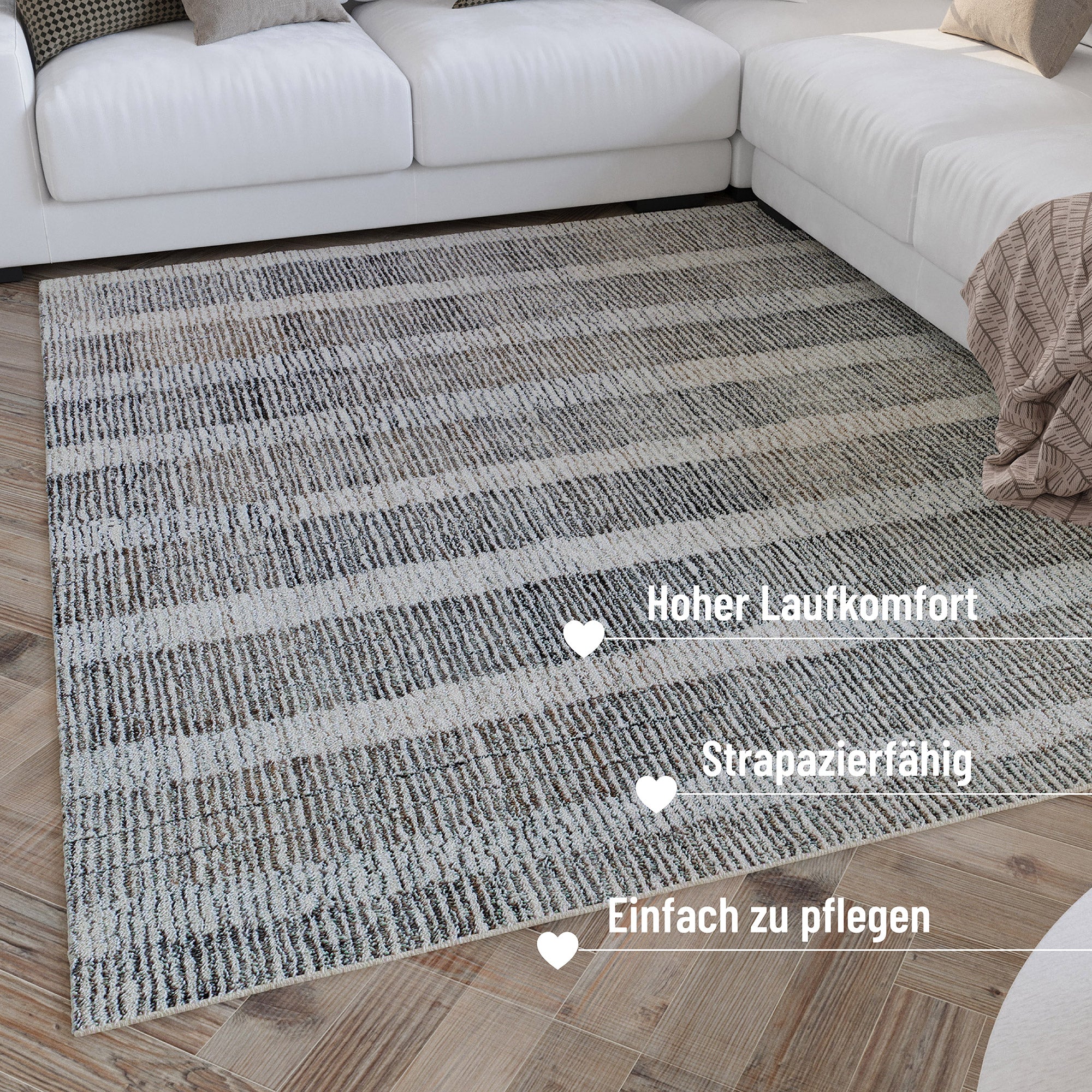 Kurzflor Teppich Rund Beige Grau "Hamptons FORTY" WECONhome