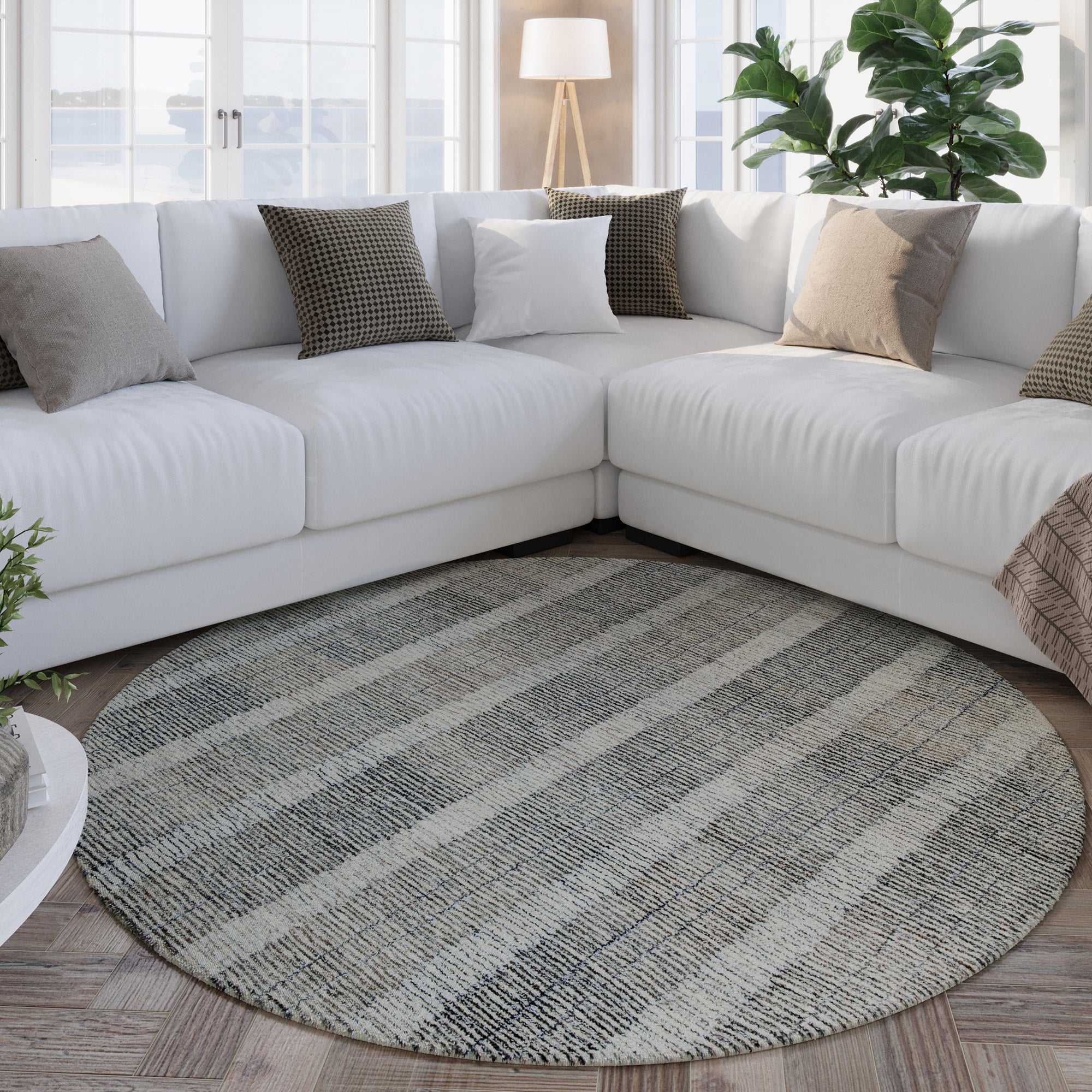 Kurzflor Teppich Rund Beige Grau "Hamptons FORTY" WECONhome
