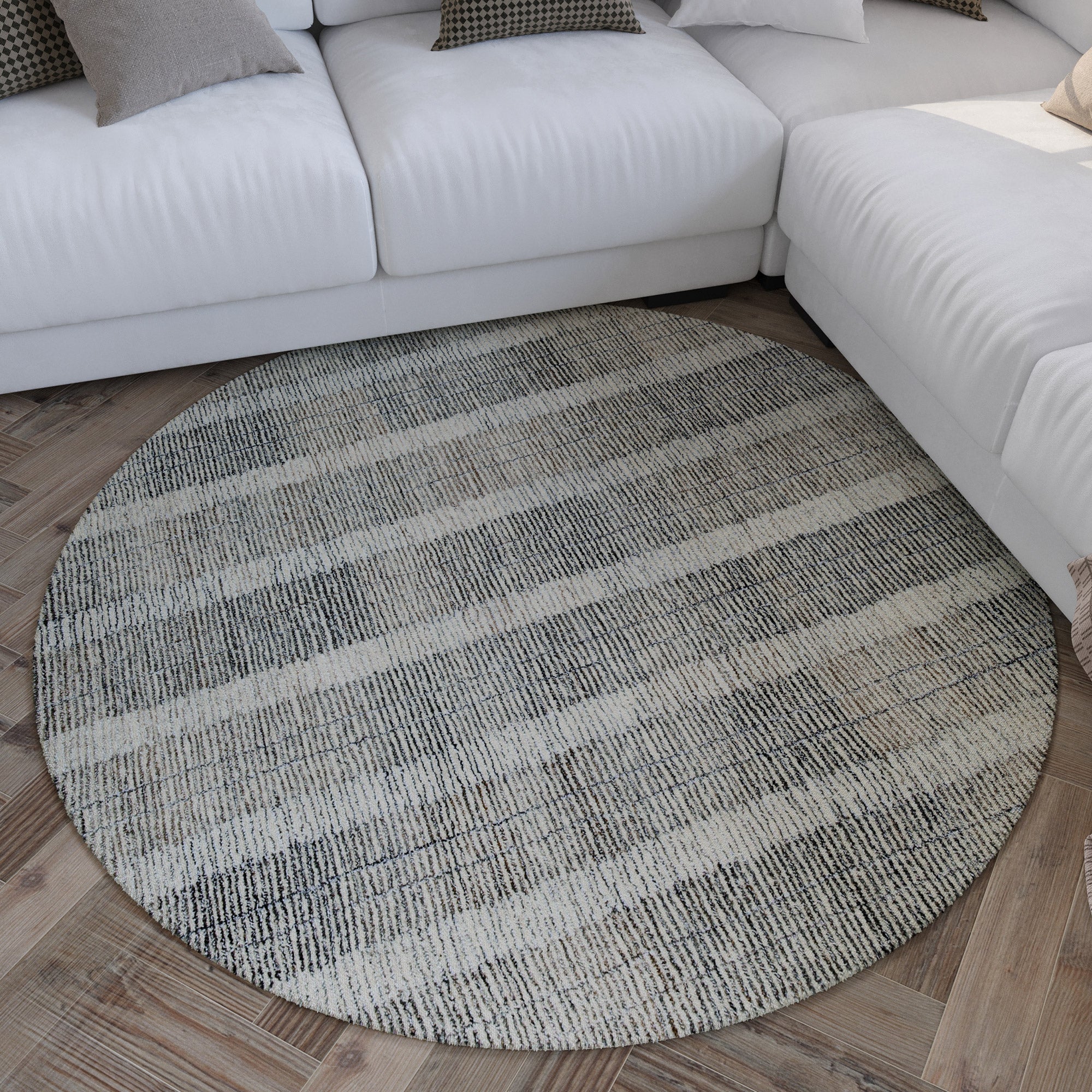 Kurzflor Teppich Rund Beige Grau "Hamptons FORTY" WECONhome
