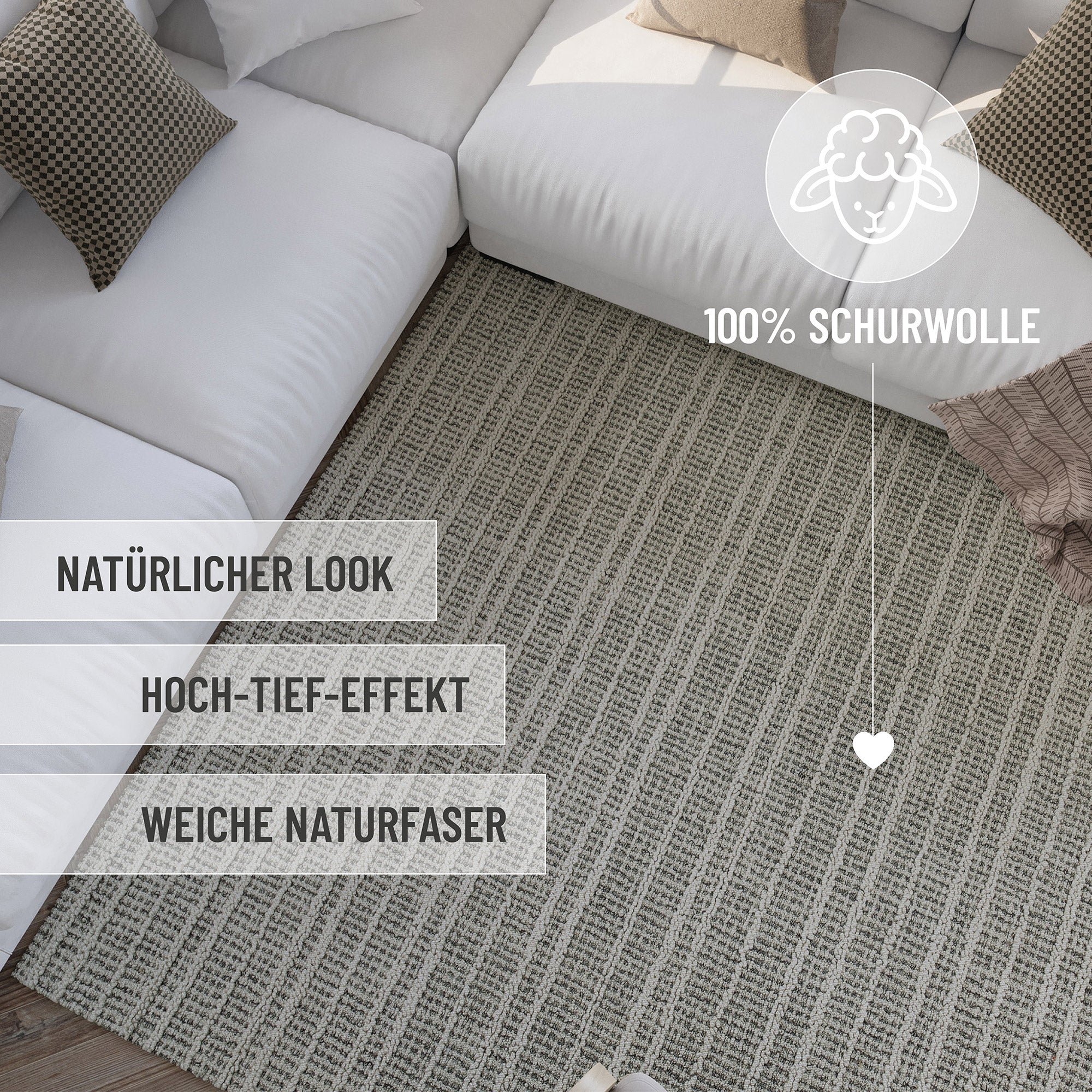 Kurzflor Teppich Grau aus Schurwolle "Hamptons FORTYFIVE" WECONhome