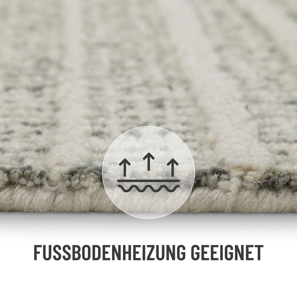 Kurzflor Teppich Rund Grau aus Schurwolle "Hamptons FORTYFIVE" WECONhome