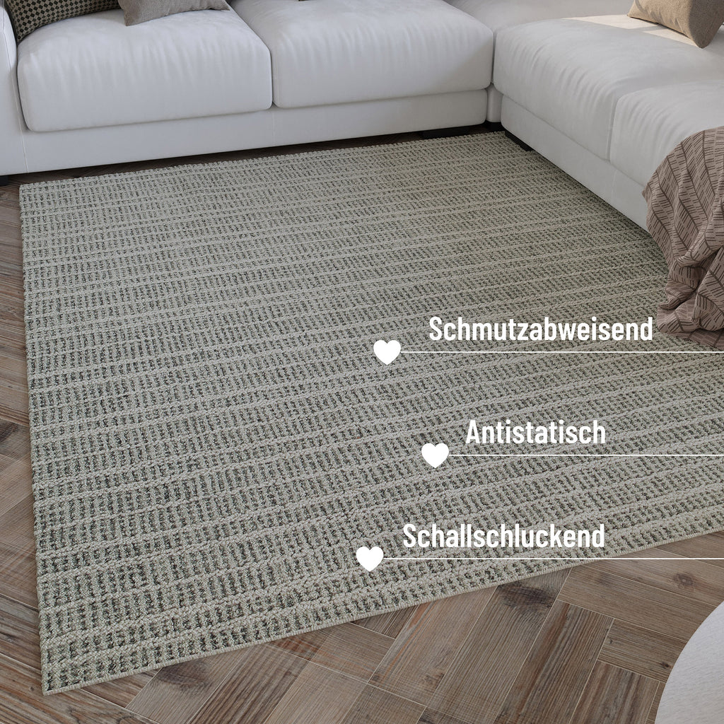 Kurzflor Teppich Rund Grau aus Schurwolle "Hamptons FORTYFIVE" WECONhome