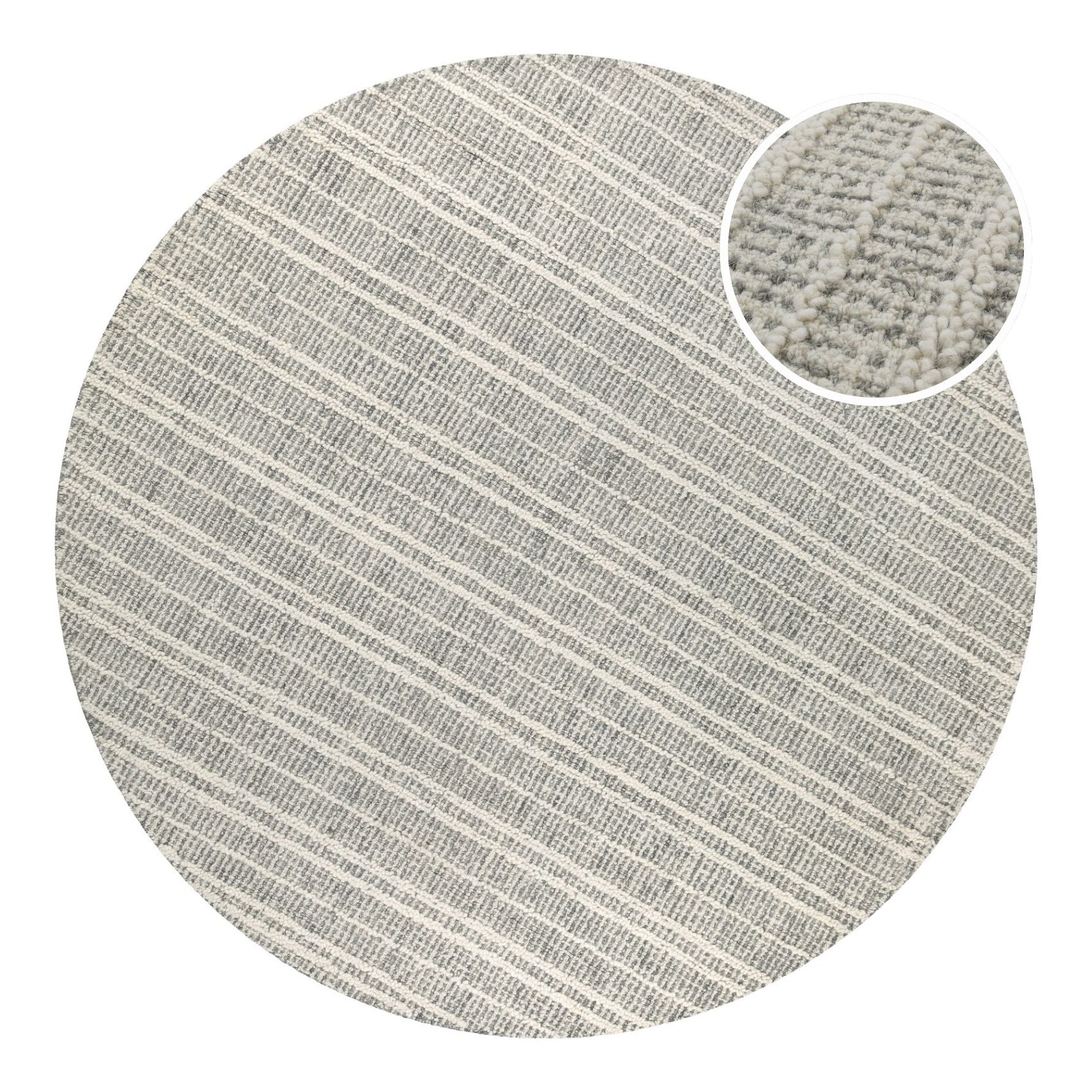 Kurzflor Teppich Rund Grau aus Schurwolle "Hamptons FORTYFIVE" WECONhome