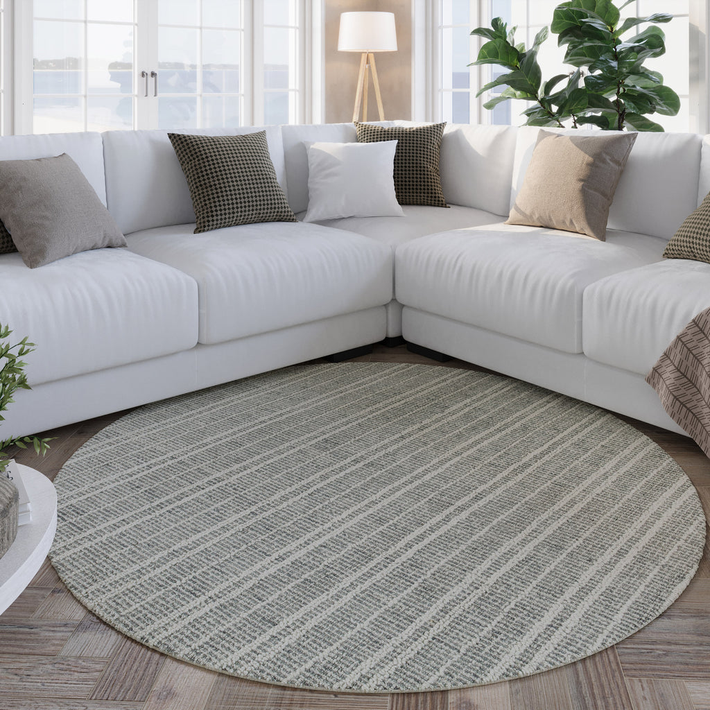 Kurzflor Teppich Rund Grau aus Schurwolle "Hamptons FORTYFIVE" WECONhome