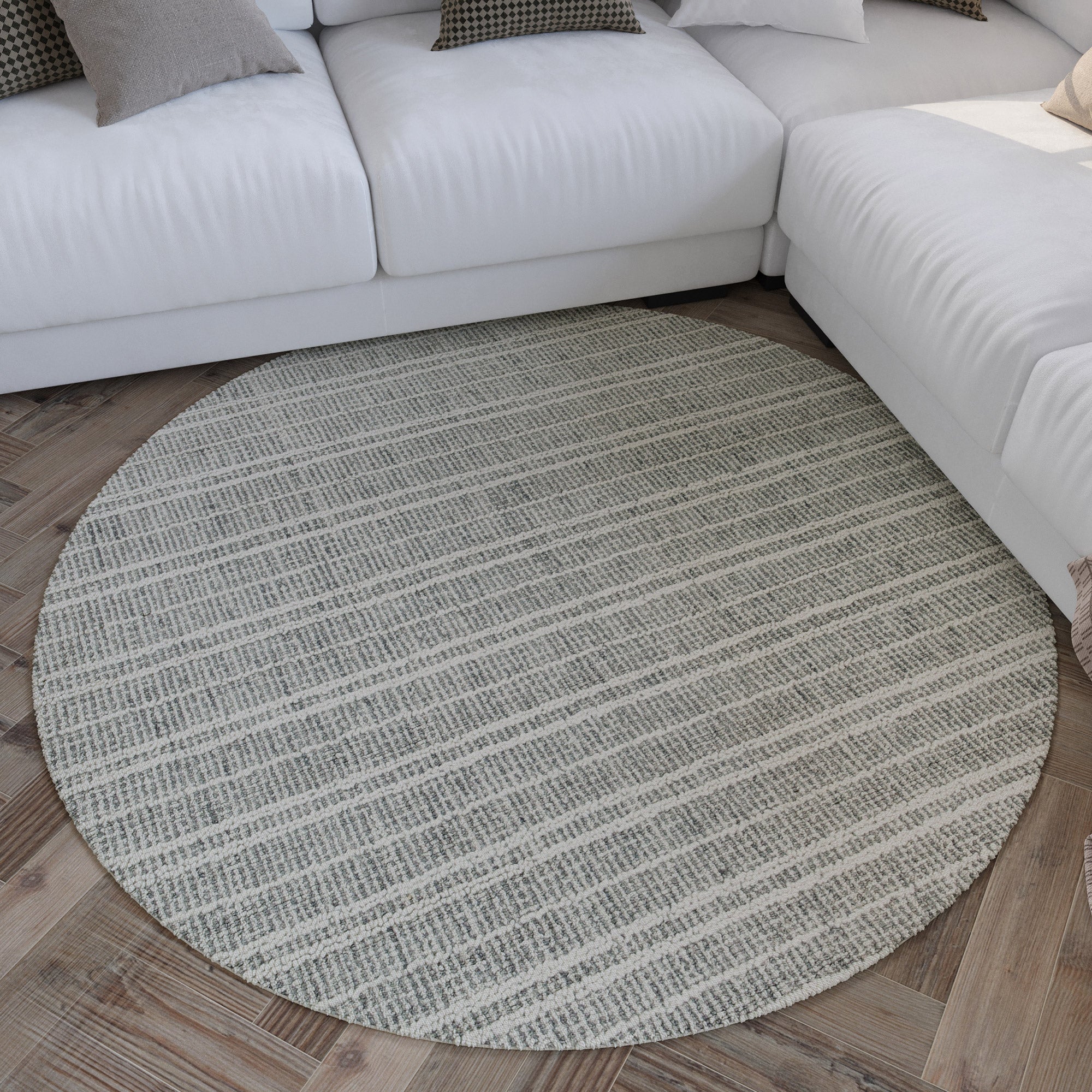 Kurzflor Teppich Rund Grau aus Schurwolle "Hamptons FORTYFIVE" WECONhome