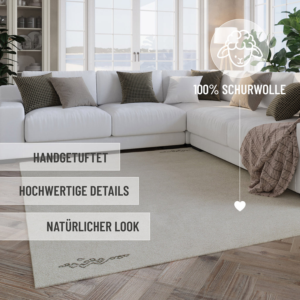 Kurzflor Teppich Rund Creme Weiß aus Schurwolle "Hamptons FORTYFOUR" WECONhome