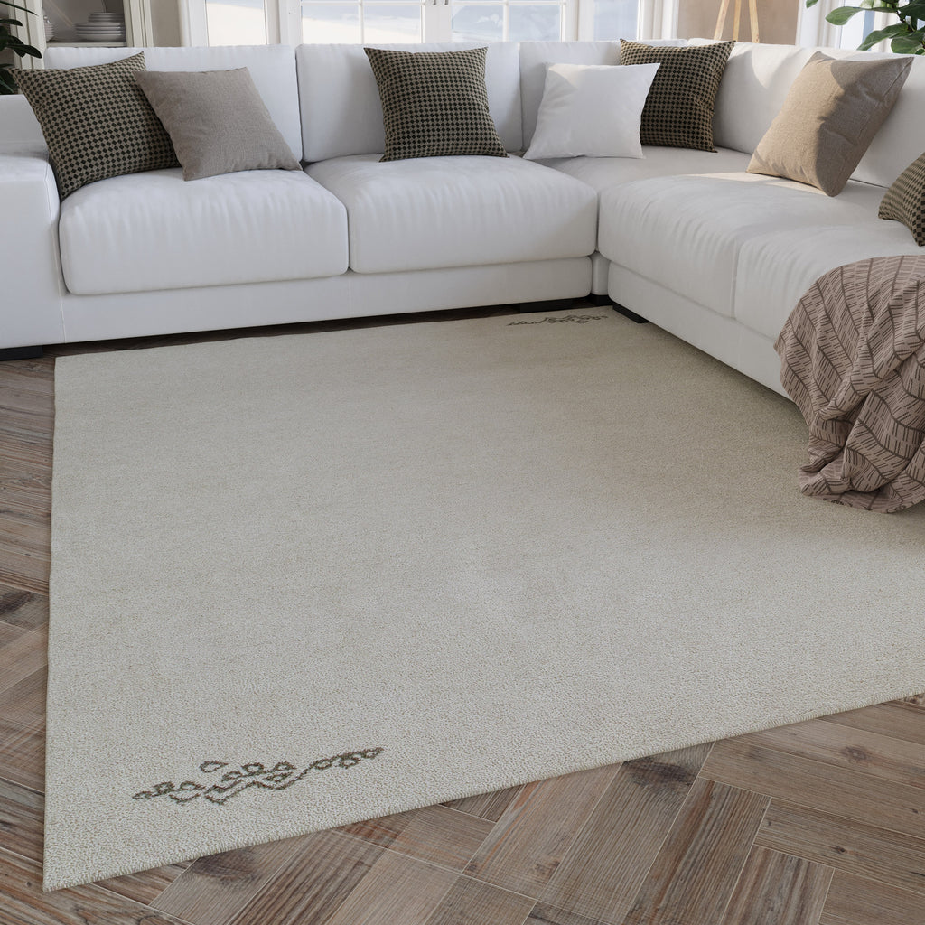 Kurzflor Teppich Creme Weiß aus Schurwolle "Hamptons FORTYFOUR" WECONhome
