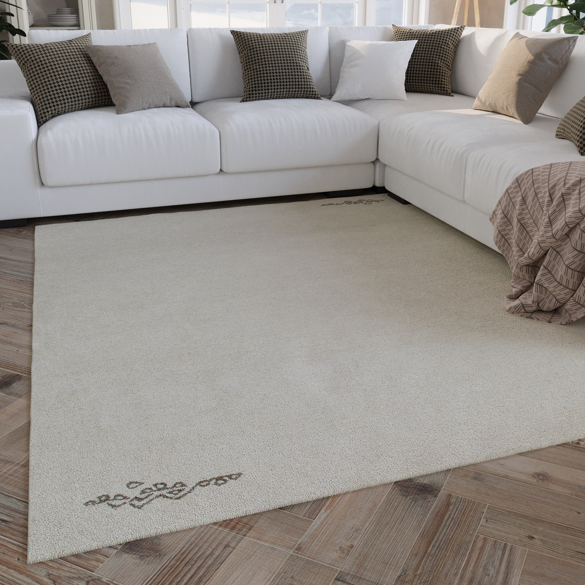 Kurzflor Teppich Creme Weiß aus Schurwolle "Hamptons FORTYFOUR" WECONhome