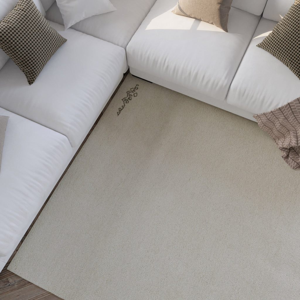 Kurzflor Teppich Creme Weiß aus Schurwolle "Hamptons FORTYFOUR" WECONhome