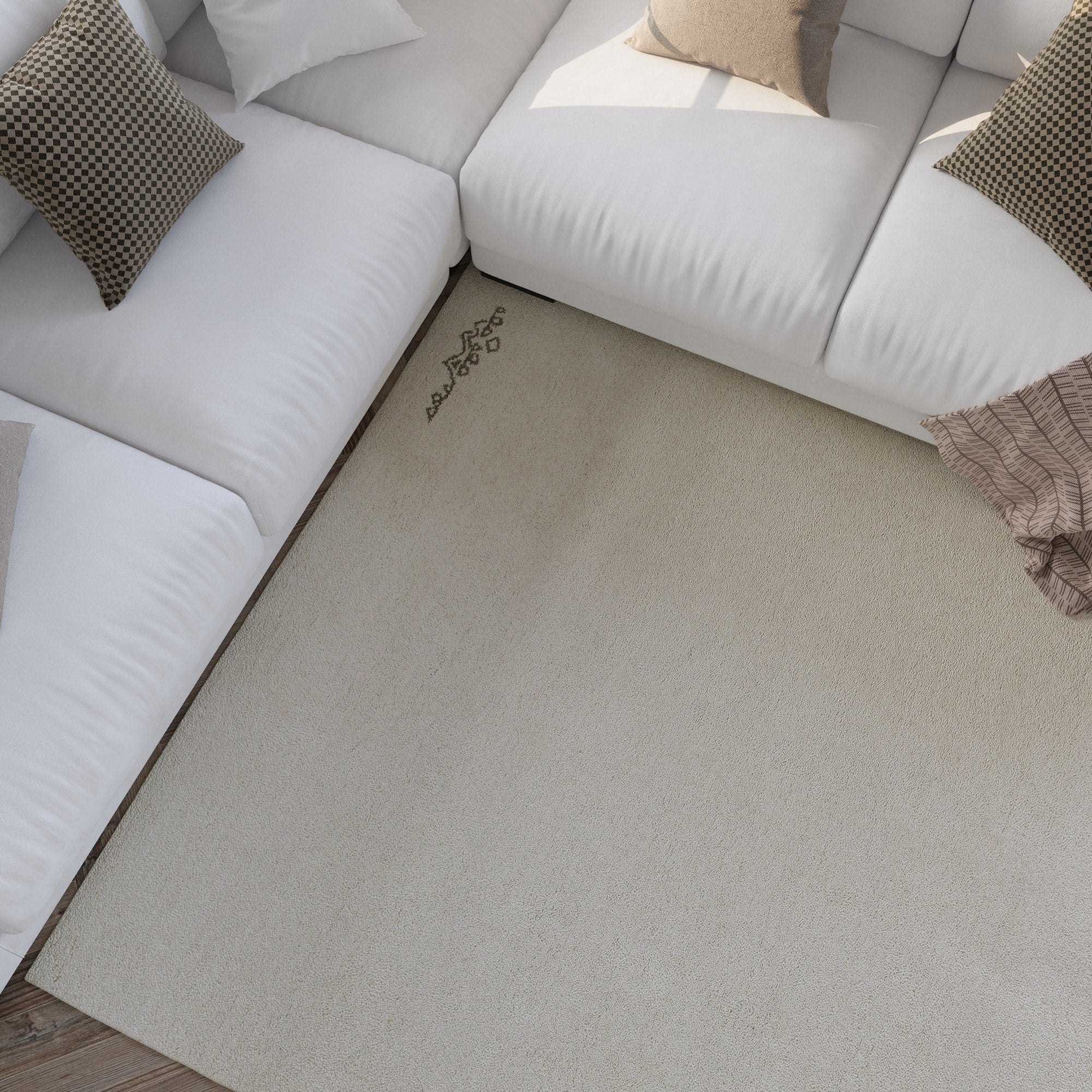Kurzflor Teppich Creme Weiß aus Schurwolle "Hamptons FORTYFOUR" WECONhome