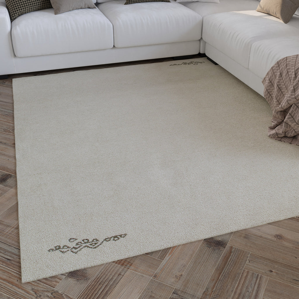 Kurzflor Teppich Creme Weiß aus Schurwolle "Hamptons FORTYFOUR" WECONhome