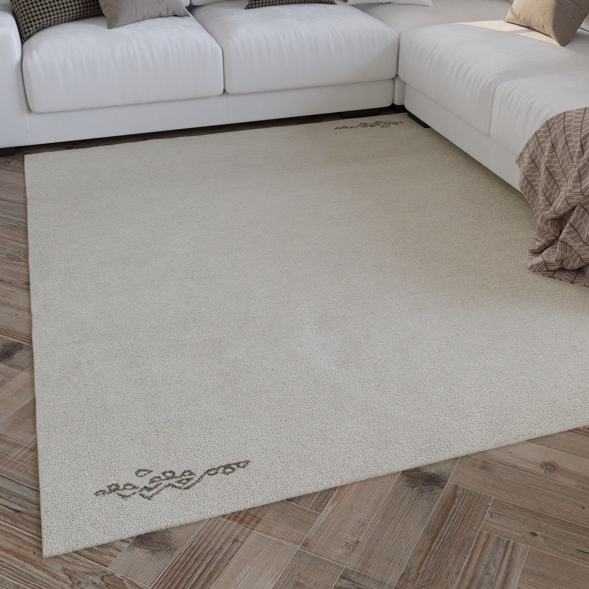 Kurzflor Teppich Creme Weiß aus Schurwolle "Hamptons FORTYFOUR" WECONhome