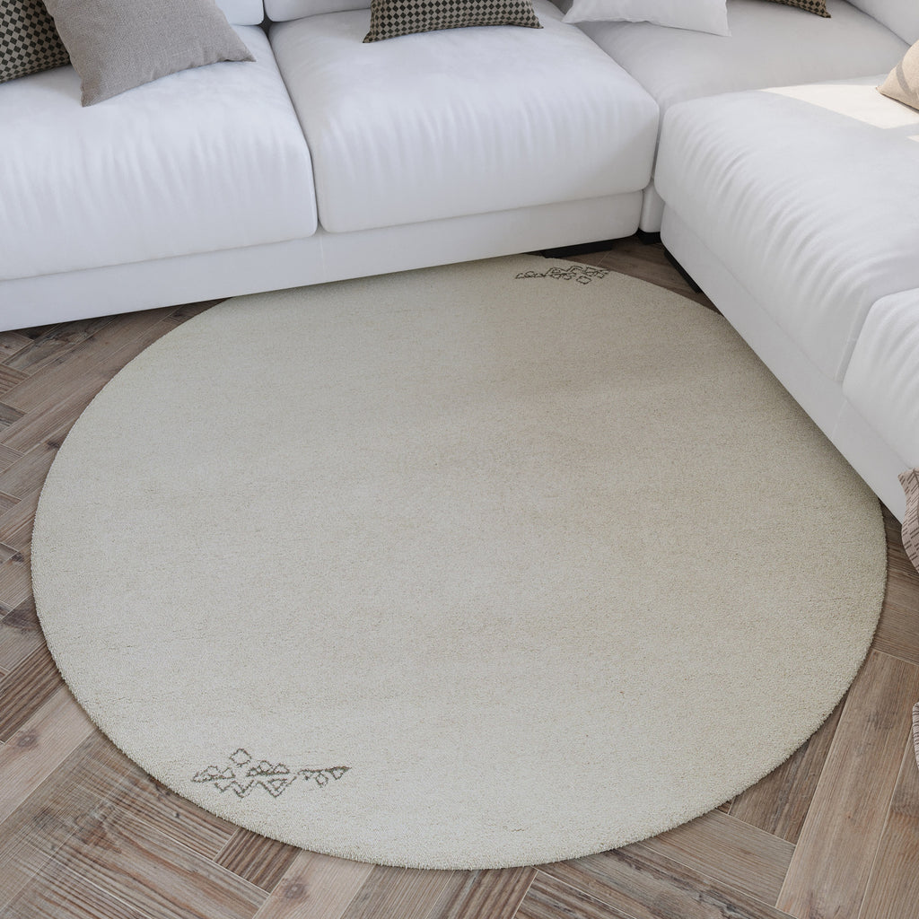 Kurzflor Teppich Rund Creme Weiß aus Schurwolle "Hamptons FORTYFOUR" WECONhome
