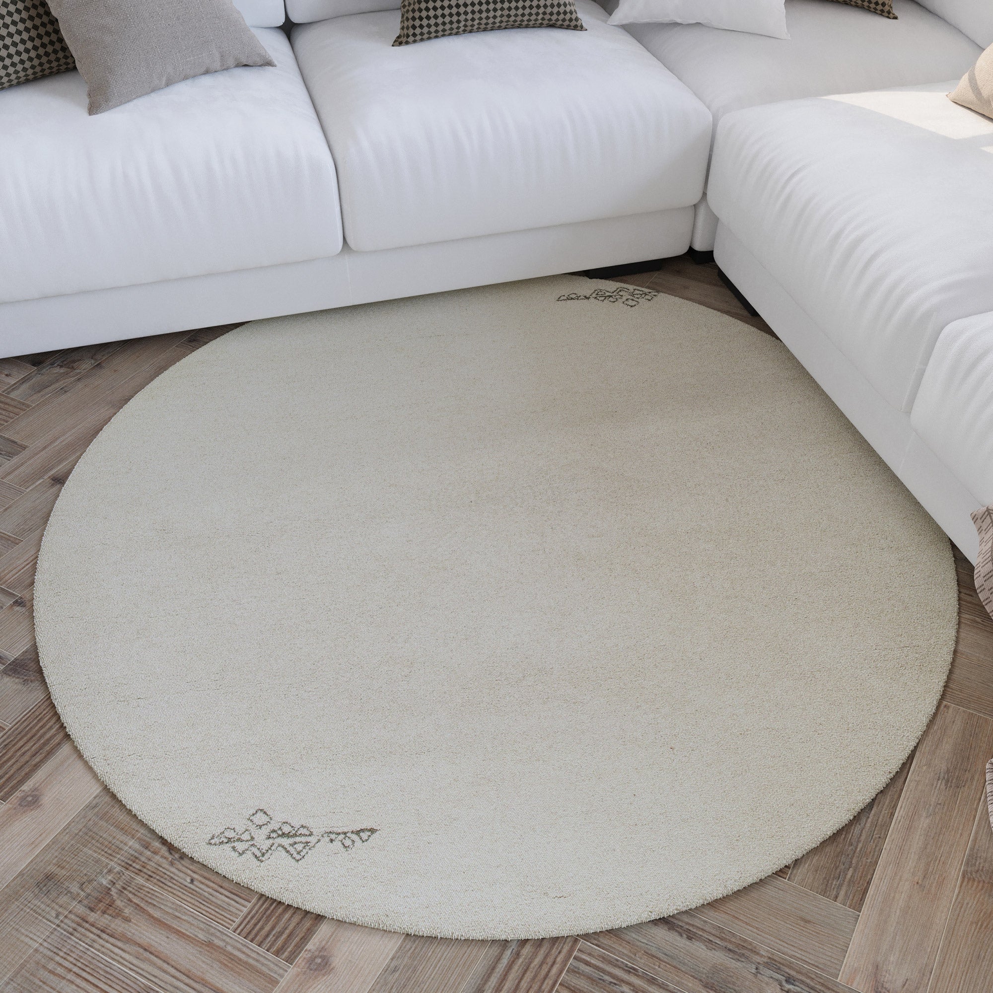 Kurzflor Teppich Rund Creme Weiß aus Schurwolle "Hamptons FORTYFOUR" WECONhome