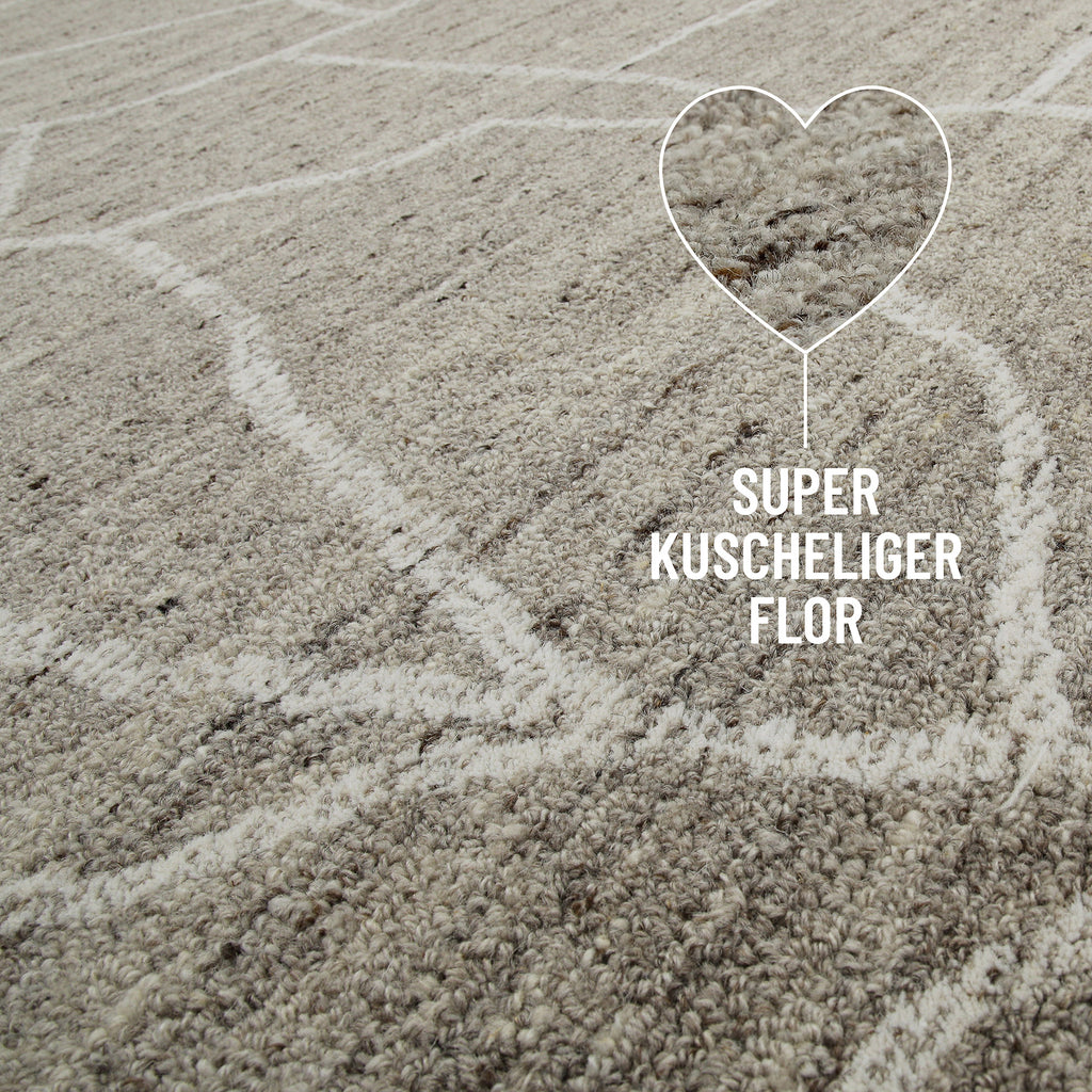 Kurzflor Teppich Taupe meliert aus Schurwolle "Hamptons FORTYONE" WECONhome