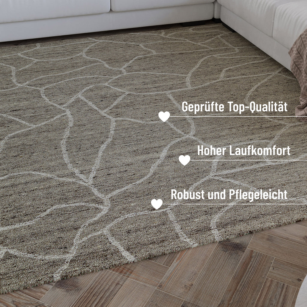 Kurzflor Teppich Taupe meliert aus Schurwolle "Hamptons FORTYONE" WECONhome