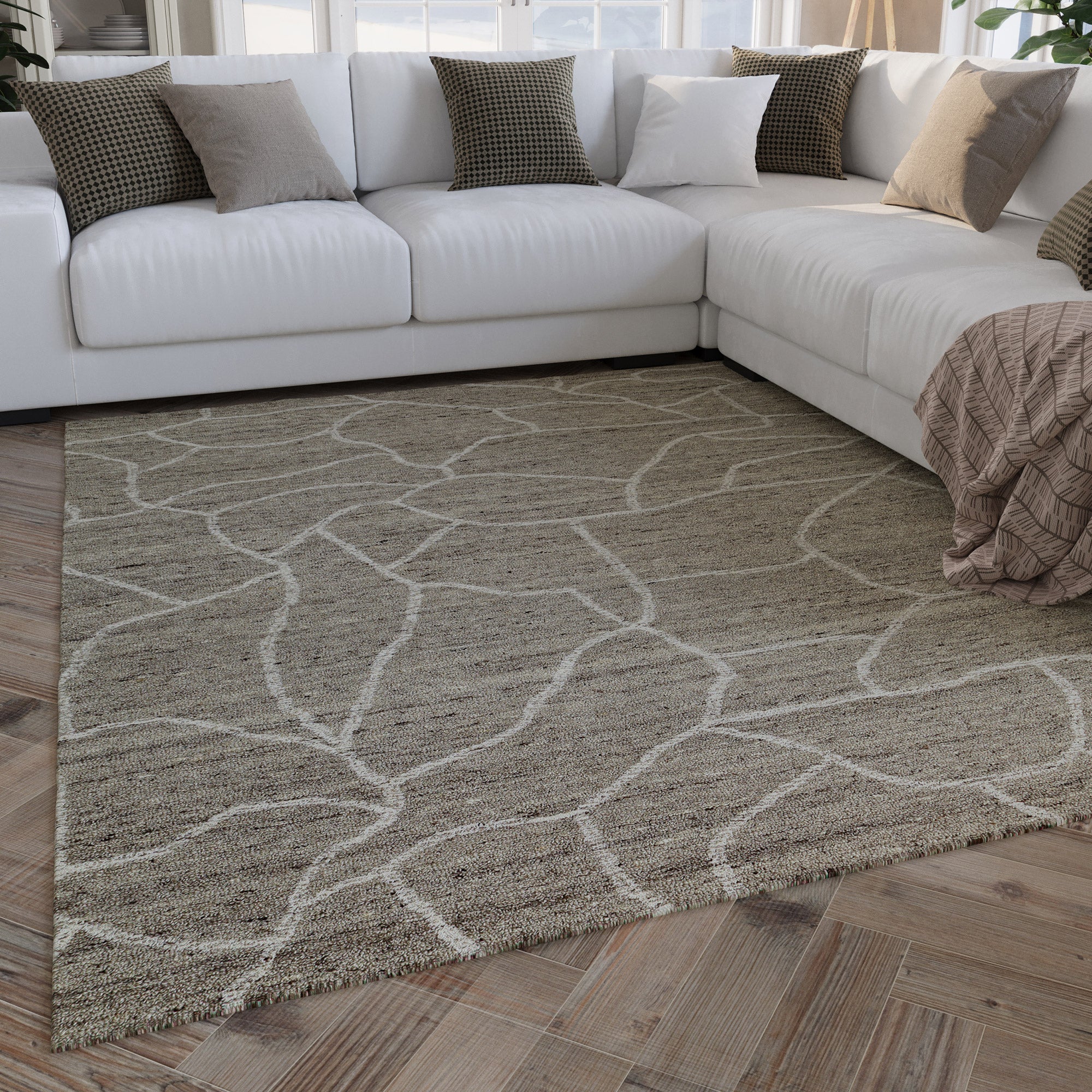 Kurzflor Teppich Taupe meliert aus Schurwolle "Hamptons FORTYONE" WECONhome