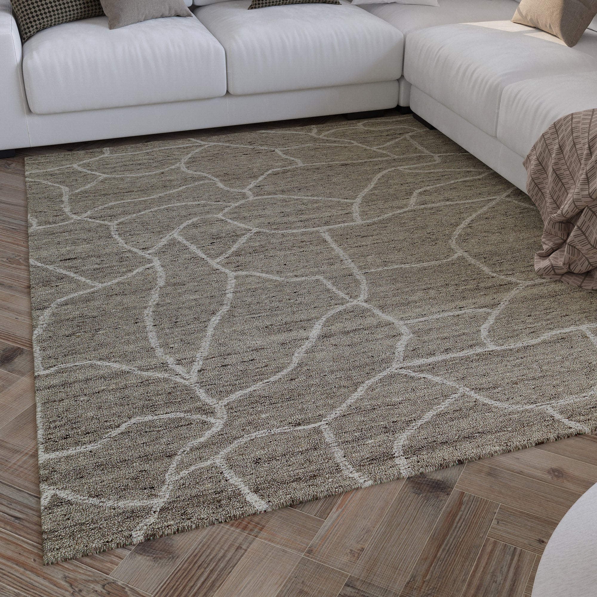 Kurzflor Teppich Taupe meliert aus Schurwolle "Hamptons FORTYONE" WECONhome