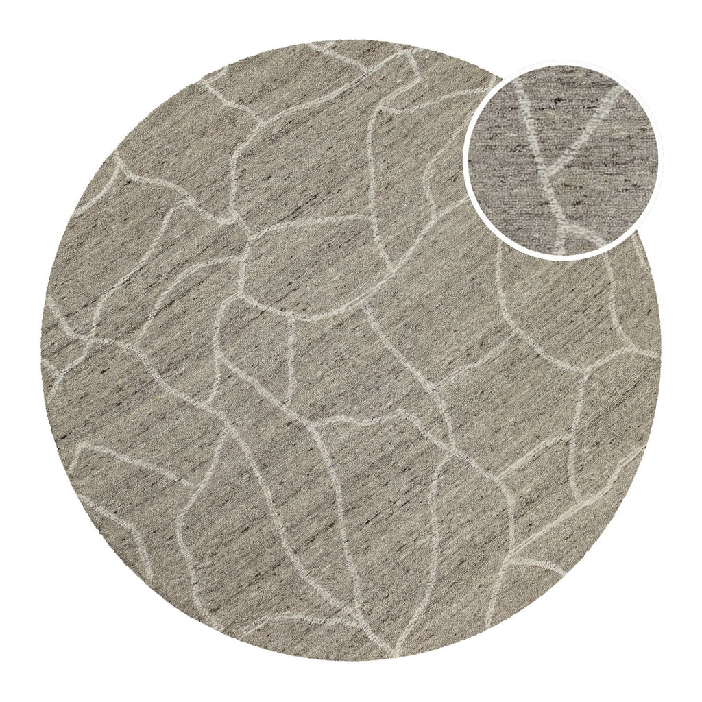 Kurzflor Teppich Rund Taupe meliert aus Schurwolle "Hamptons FORTYONE" WECONhome