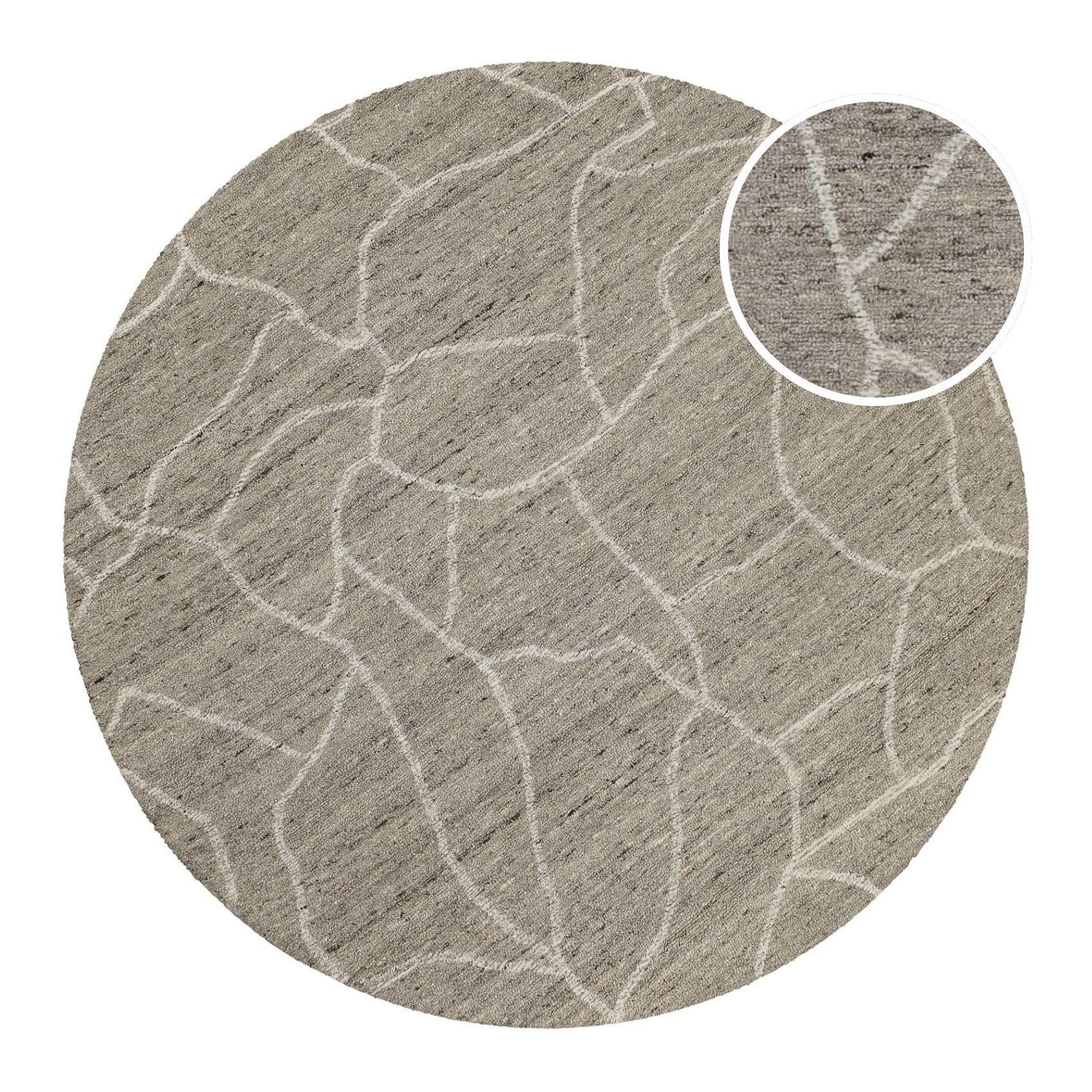 Kurzflor Teppich Rund Taupe meliert aus Schurwolle "Hamptons FORTYONE" WECONhome