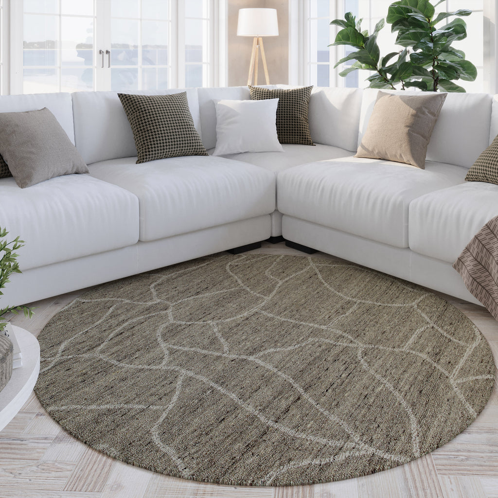 Kurzflor Teppich Rund Taupe meliert aus Schurwolle "Hamptons FORTYONE" WECONhome