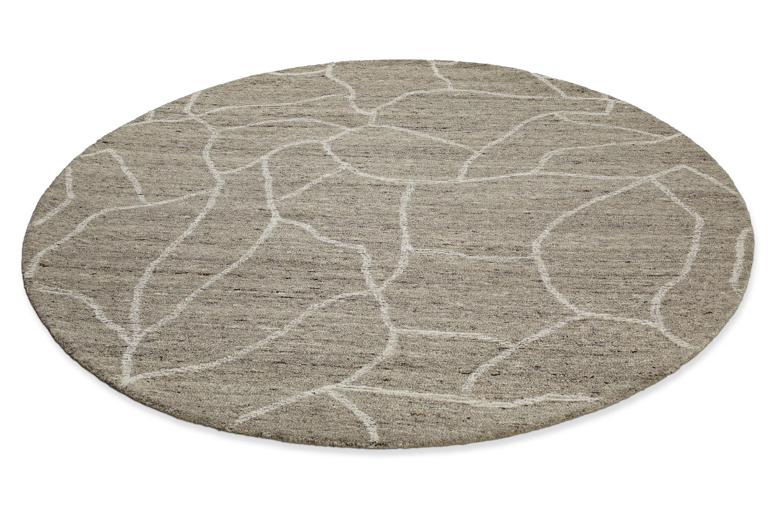 Kurzflor Teppich Rund Taupe meliert aus Schurwolle "Hamptons FORTYONE" WECONhome