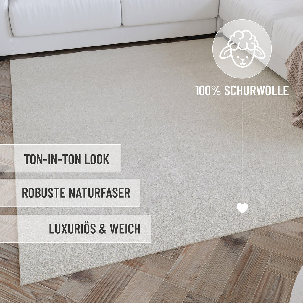 Kurzflor Teppich Creme Weiß aus Schurwolle "Hamptons FORTYTHREE" WECONhome