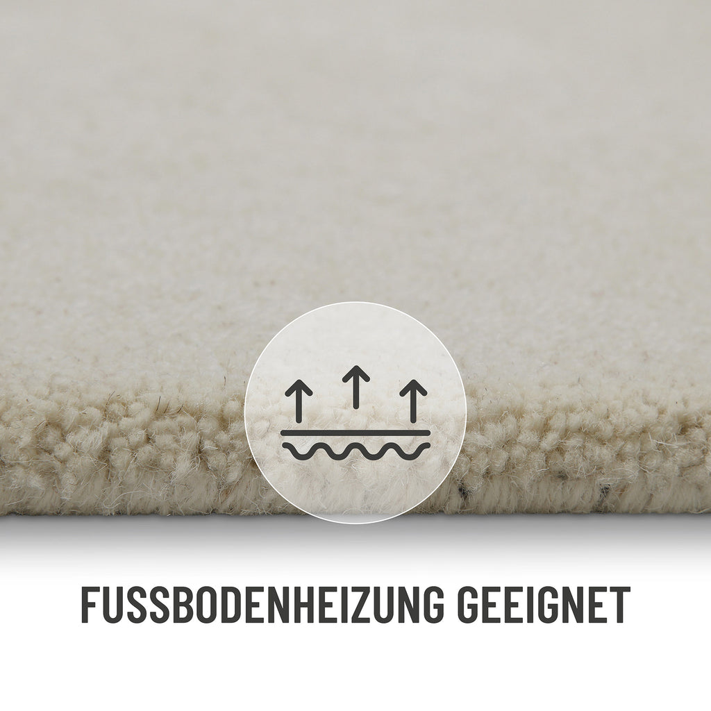 Kurzflor Teppich Rund Creme Weiß aus Schurwolle "Hamptons FORTYTHREE" WECONhome