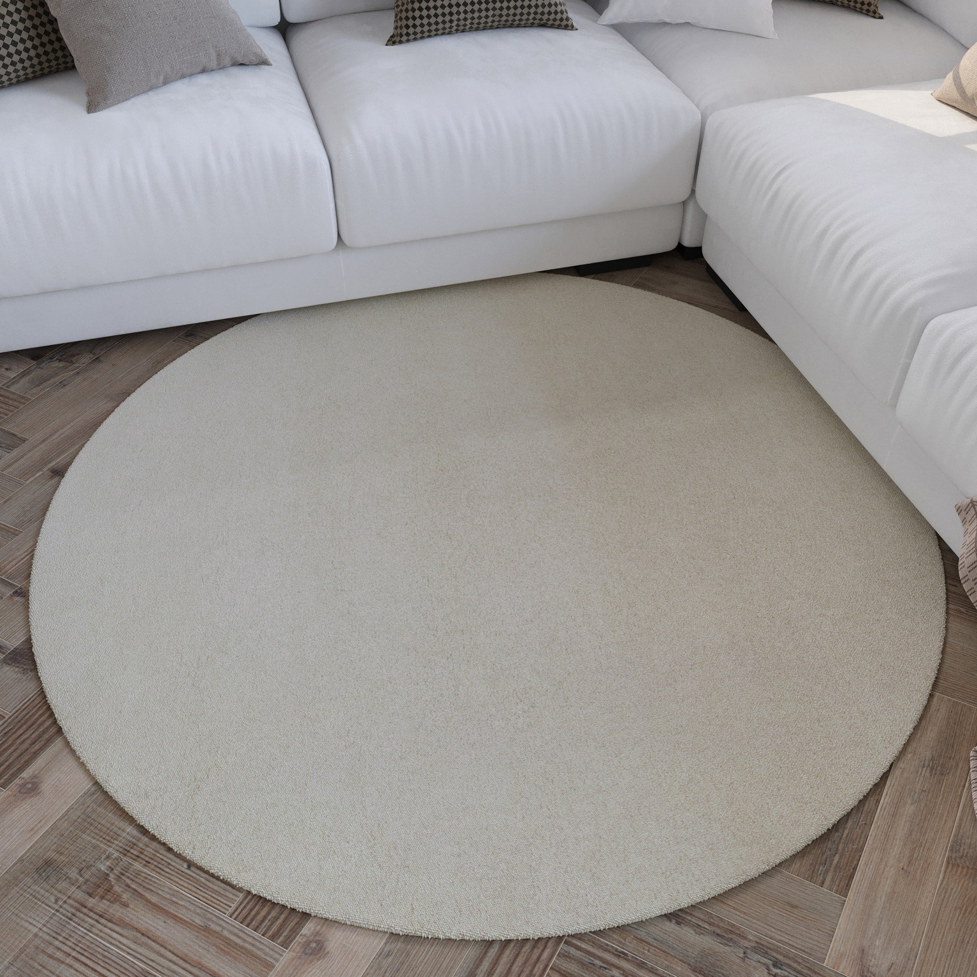 Kurzflor Teppich Rund Creme Weiß aus Schurwolle "Hamptons FORTYTHREE" WECONhome