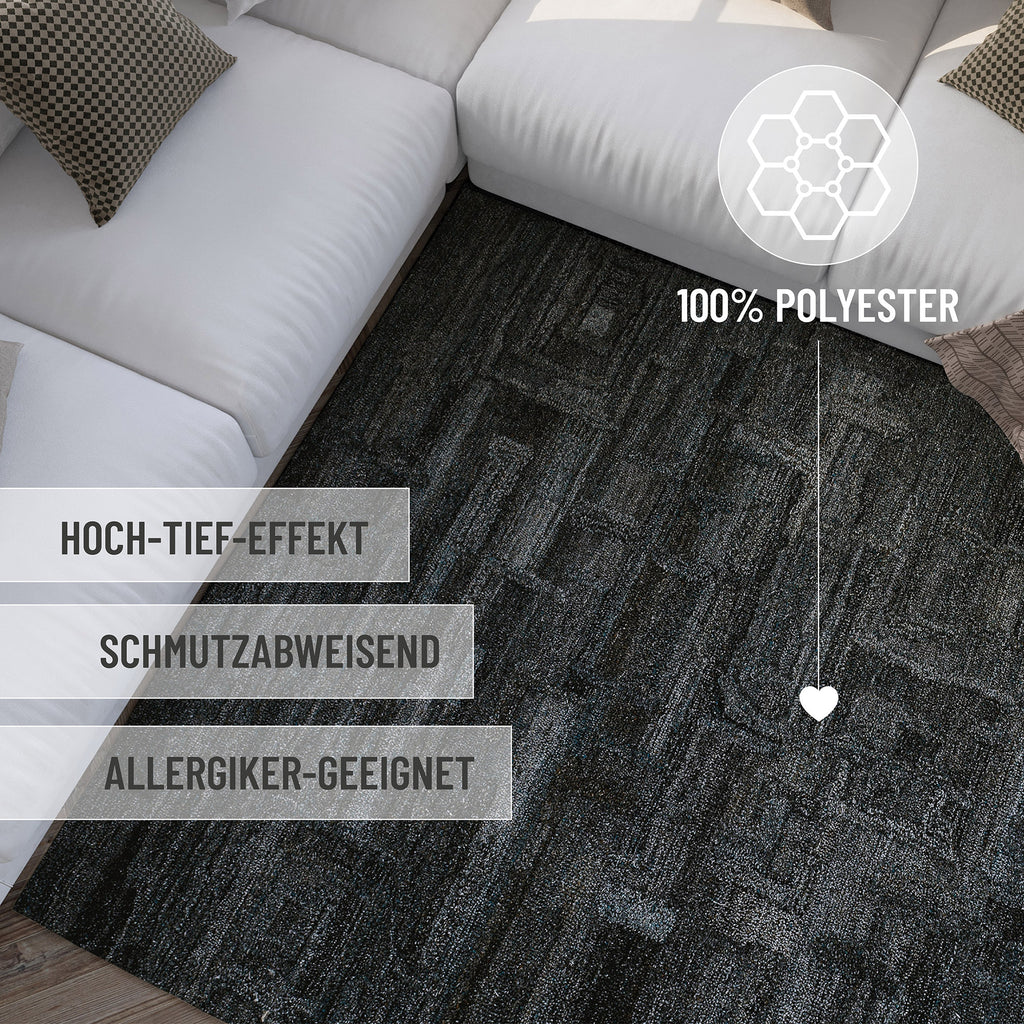 Kurzflor Teppich Rund Blau Grau meliert "Hamptons FORTYTWO" WECONhome