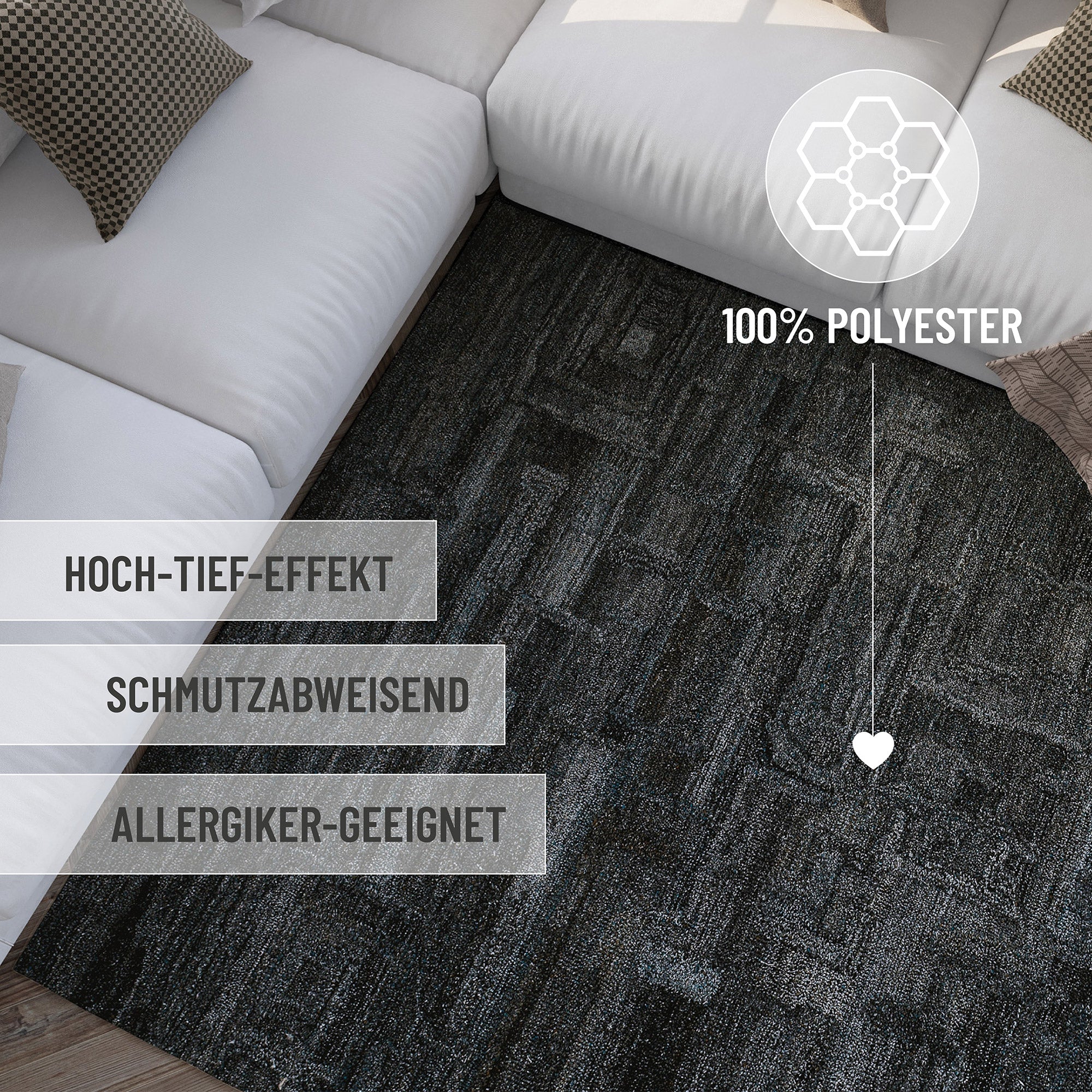 Kurzflor Teppich Rund Blau Grau meliert "Hamptons FORTYTWO" WECONhome
