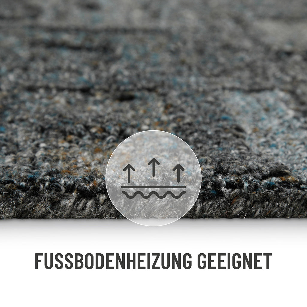 Kurzflor Teppich Rund Blau Grau meliert "Hamptons FORTYTWO" WECONhome