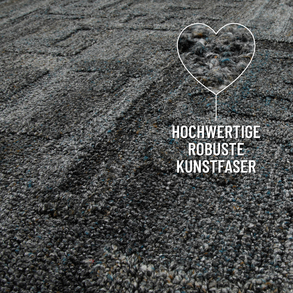 Kurzflor Teppich Rund Blau Grau meliert "Hamptons FORTYTWO" WECONhome