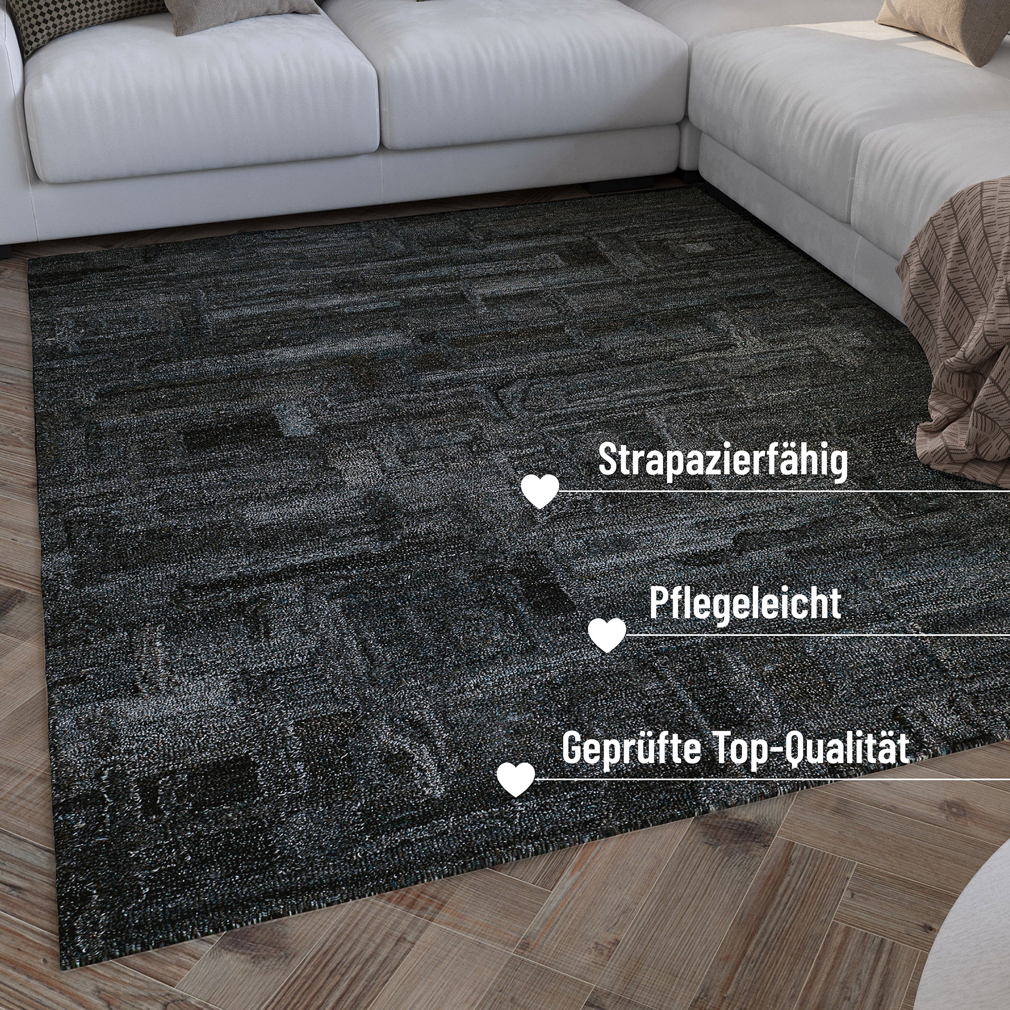 Kurzflor Teppich Rund Blau Grau meliert "Hamptons FORTYTWO" WECONhome