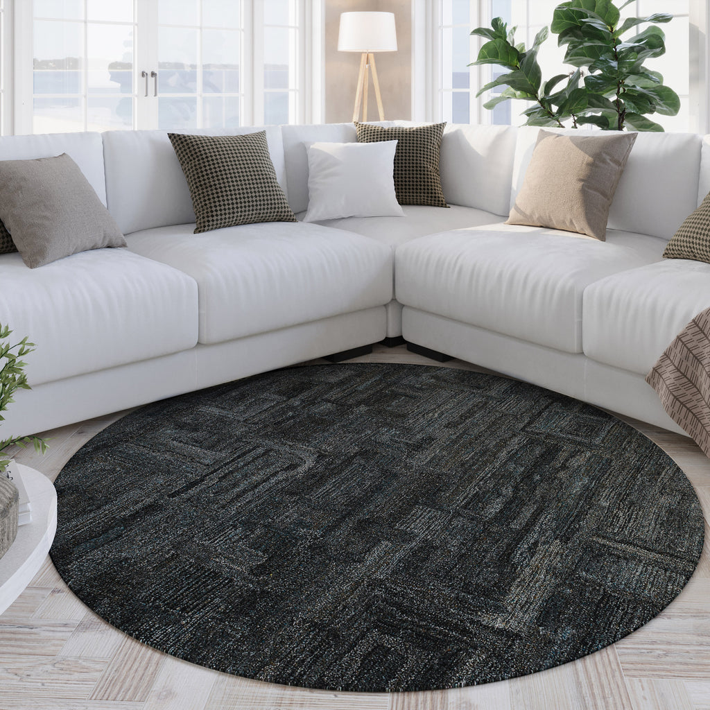 Kurzflor Teppich Rund Blau Grau meliert "Hamptons FORTYTWO" WECONhome