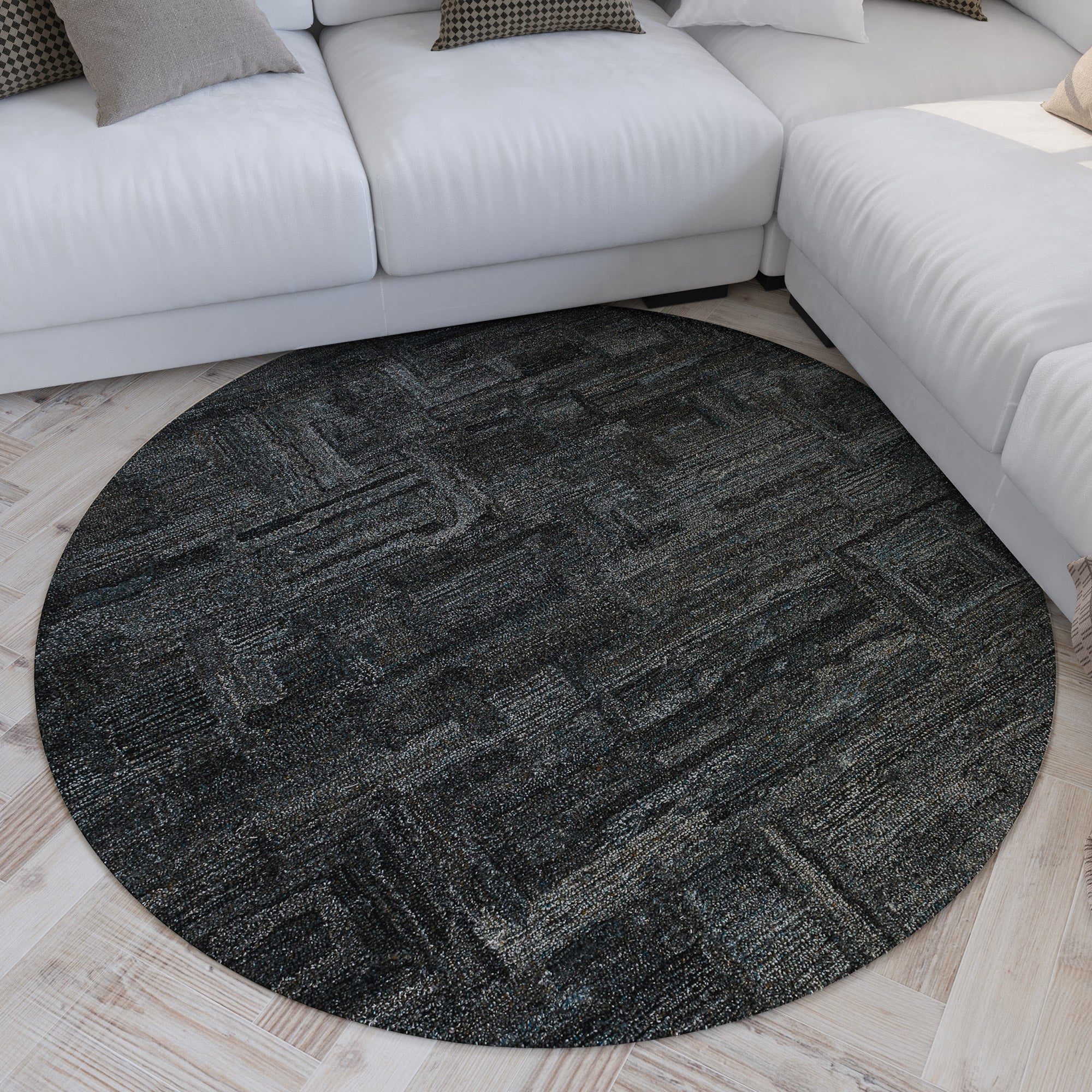 Kurzflor Teppich Rund Blau Grau meliert "Hamptons FORTYTWO" WECONhome
