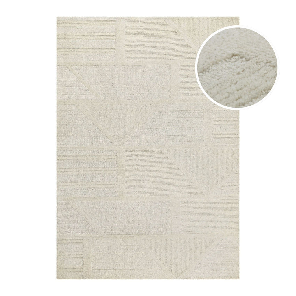 Kurzflor Teppich Creme Weiß aus Schurwolle "Hamptons FIFTEEN" WECONhome