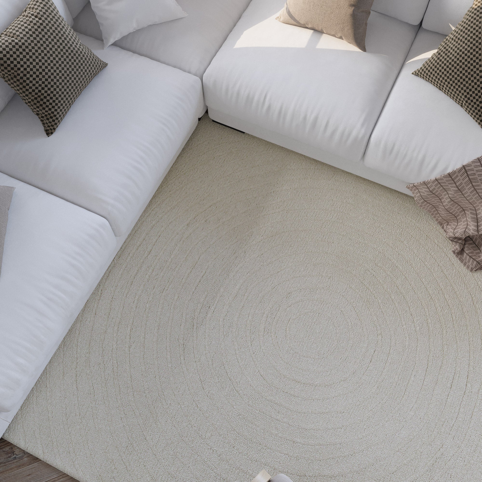 Kurzflor Teppich Creme Weiß aus Schurwolle "Hamptons NINETEEN" WECONhome